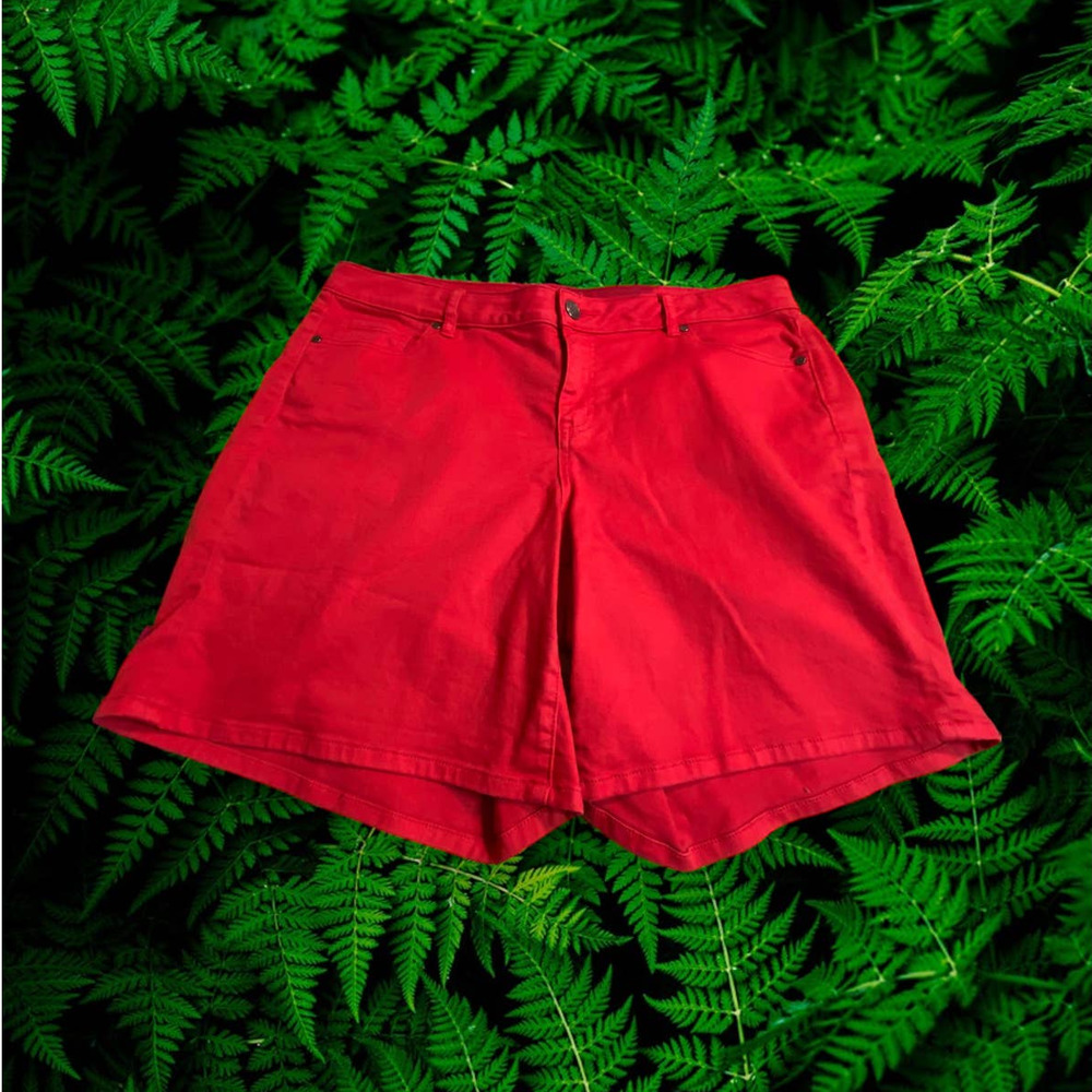 Lane Bryant Bright Red Chino Shorts Cotton Stretch Size 16